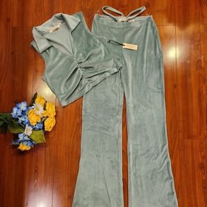 Liberty Live 2pc Light Green Velour Set Size Large
